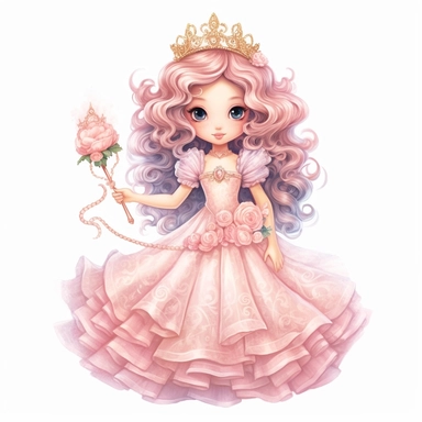 Cute Beautiful Pastel princess fantasy Clipart, Cartoon, hyper realistic, intricate detail, illustration style, high resolution, on the white background