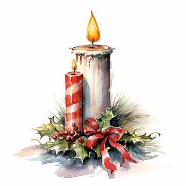 High details, watercolour, christmas candle, very high detail of image, clipart