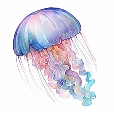 watercolor style jellyfish in ocean clipart, white background, no text, for childrens reading book