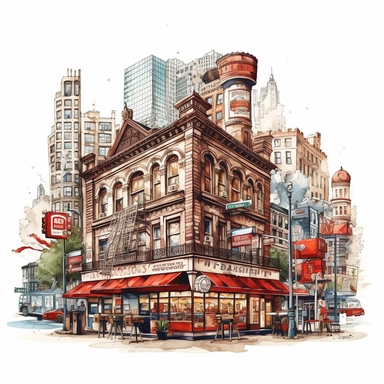 clipart de cafeteria de nueva york, acuarela, 16k, hiper minimalista, megapixel, full color, super detailed,insanely detailed and intricate, ultra detallado