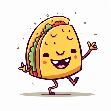 Kawaii clipart, happy, Dancing taco , white background, simple colours