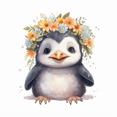 Cute floral illustration, realsitic adorable penguin swimming happy clipart, nursery style clipart, Nursery Animals Art, Kids Wall Art, Kids Room Decor, Baby Room Decor, isolated on white, ultra - detailed, high quality, ghibli style, award winning