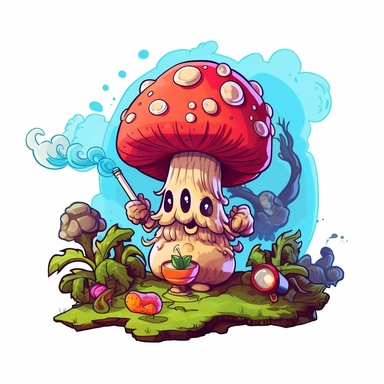 cute, cartoon, clipart, caterpillar smoking a hookah sitting on a magic mushroom, sticker