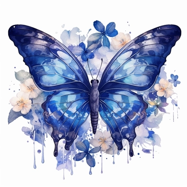 Beautiful clipart of a butterfly animal in flowers, in the style of artgerm, watercolor, animal motifs, Dark blue tones, amedee ozenfant, he jiaying, oshare kei