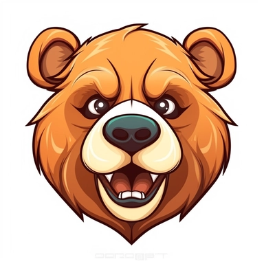 fantasy happy cute bear face, cartoon, clipart, mascot, isolated on white background