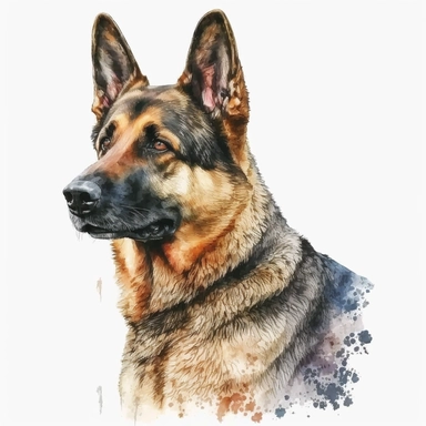 a watercolor art painting of a German Shepherd, clipart, white background