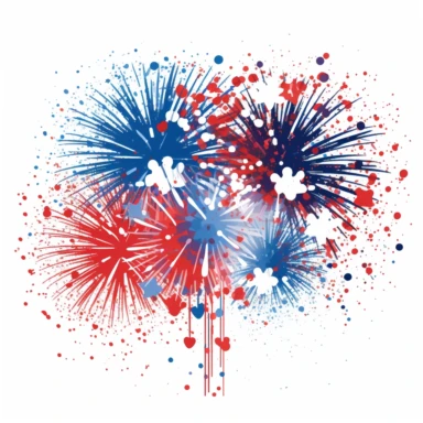 4th of july fireworks, red white and blue colors, cartoon, white background, clipart