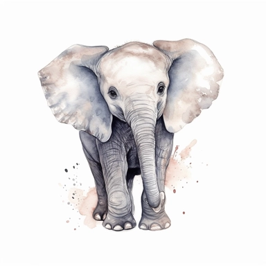 happy sweet Baby elephant clipart , original hand drawing, watercolor, understated and flawless coloring image, realistic image , white background, realistic painting, portrait without writing