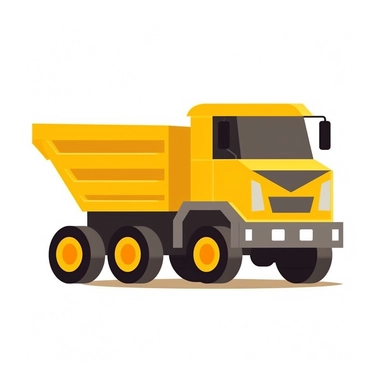 a yellow colored dump truck clipart, flat vector style for kids, isolated on a white background, in the style of simplified shapes, minimal colors, maximum of 5 colors, cut-out silhouettes,