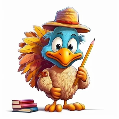cartoon cute turkey cliparts, 4k, Splashes of color, Pencil sketch style, ((whimsical story book style)), (style of peter de seve)