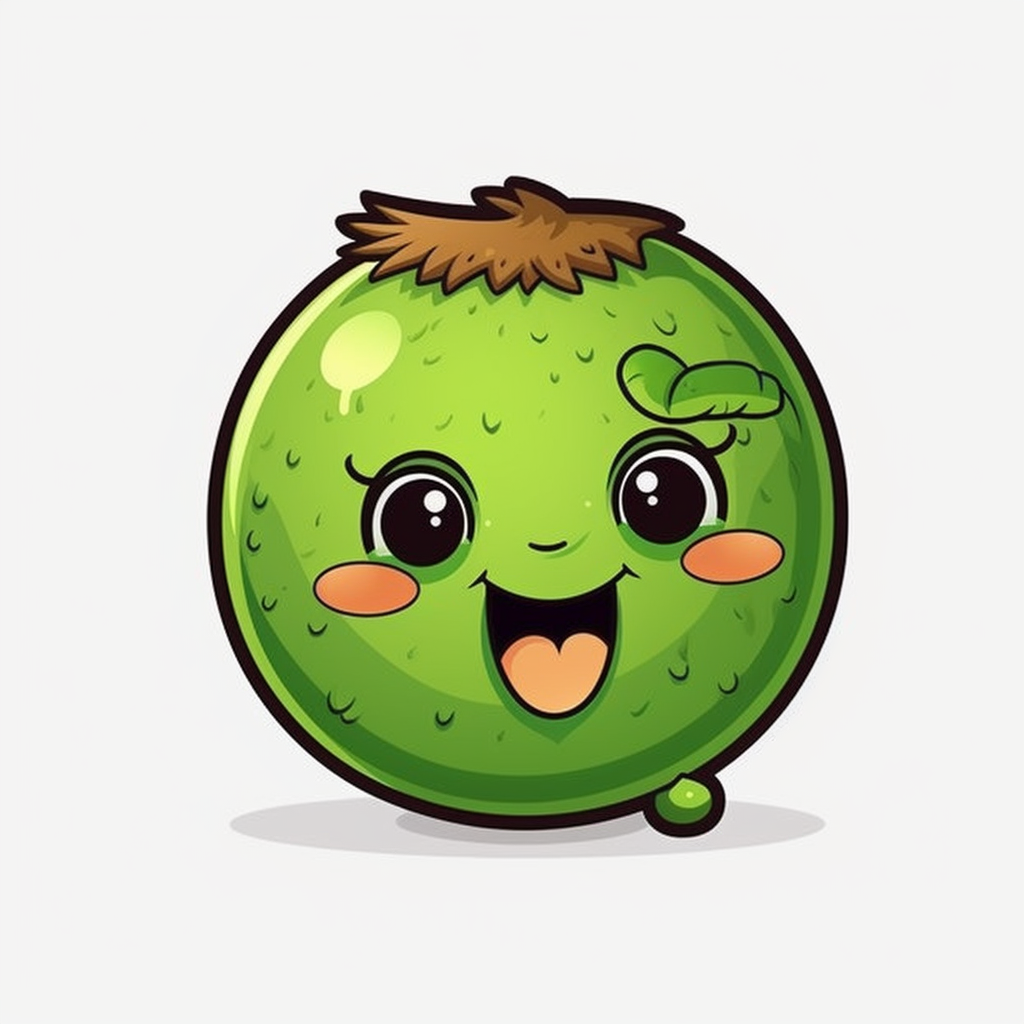 cute Kiwi Fruit, happy and smiling, bold line, clipart, sticker, white ...