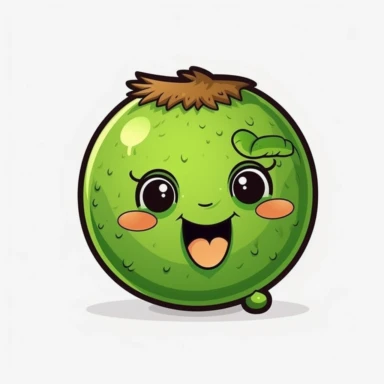 cute Kiwi Fruit, happy and smiling, bold line, clipart, sticker, white background, no shadow, 8k detail