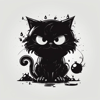 ，cartoon black cat funny cute funny cat vector clipart, in the style of monochromatic graphic design, gritty, urban street art, unique yokai illustrations, manticore, animated gifs, graffiti-inspired animals, bulbous
