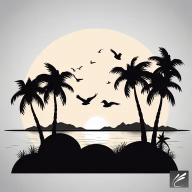 simple beach scene black, svg, clipart, silhouette cricut, white background