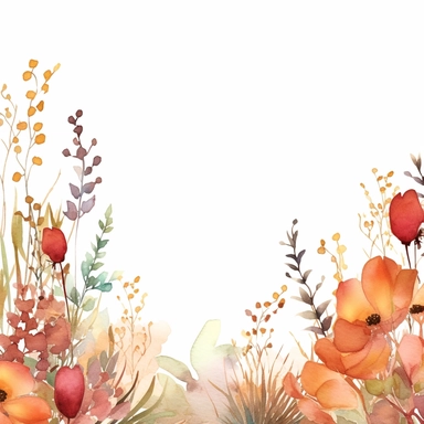 elegant, moody, soft, serene ((heavily diluted watercolor floral border)), ((abundant fall wildflower field)) Autumn wedding Clipart, dawn, with (((solid white visible background))) ar--16:9