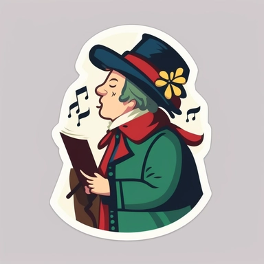 vector sticker design, Christmas caroler clipart, white background, flat colors
