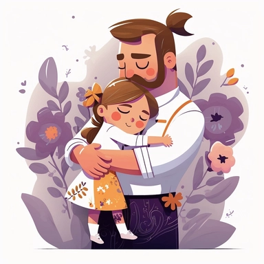 father in a chef suit hugging his daughter wearing a cute floral dress Clip Art, set against a white background