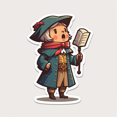 vector sticker design, Christmas caroler clipart, white background, flat colors