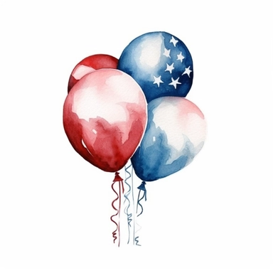american party balloon clipart, white background, red white and blue colour tones, watercolour style