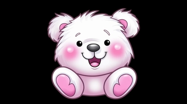 cute baby pink polar bear sublimation clipart graphic cute smile face, object in center position and white outline in black background