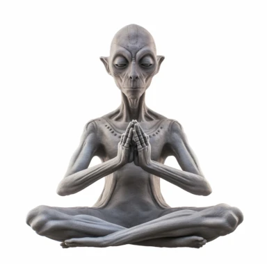 grey alien doing meditation, full body, Realistic, color photo quality, isolated on white background, clipart v-- 5.1