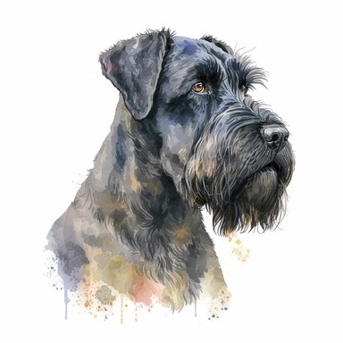 giant schnauzer dog head portrait, full body, watercolor style, portrait, clipart, vector, completely white background