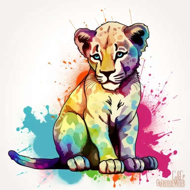 Colorful cougar baby clipart, cougar design, plain white background, 16:9