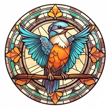 Vintage Colorful Beautiful Stained glass Bird Sublimation Clipart,Cartoon, hyper realistic, intricate detail, illustration style,high solution,on the white background