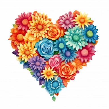 Cute Beautiful Rainbow Heart Flowers Pride LGBT Sublimation Clipart,Cartoon, hyper realistic, intricate detail, illustration style,high solution,on the white background