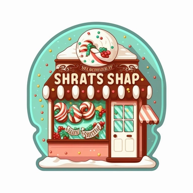 vector sticker design, Christmas Candy Shop clipart, white background, flat colors