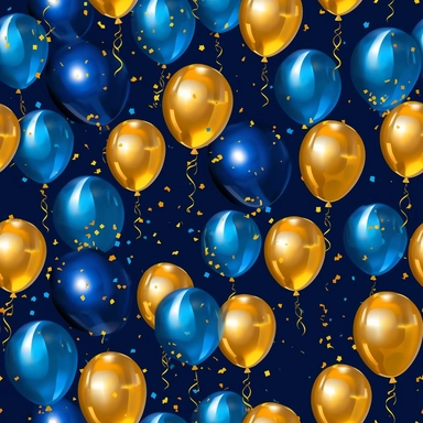 birthday balloons bright colors blue royal blue gold high detail deep blue background clipart seamless tile
