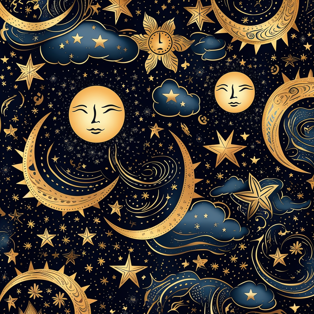 A celestial-themed clipart design, featuring a celestial pattern that ...