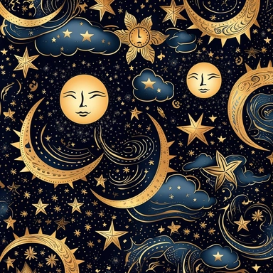 A celestial-themed clipart design, featuring a celestial pattern that embodies ethereal beauty and celestial mystique. The clipart showcases intricate constellations of stars, interwoven with delicate celestial elements such as crescent moons and shooting stars. The celestial motifs are elegantly arranged on the fabric, creating a mesmerizing pattern that evokes a sense of wonder and enchantment. The color palette of the clipart design is a combination of deep indigos, mystical purples, and shim