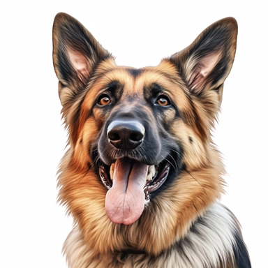 german shepherd digital painting and drawing, clipart, half body, hyper - realistic animal illustration, childlike, free brushwork, white background, tongue out