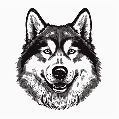 huskey clipart no background, white, black, svg, sketchbook,free lines, on paper