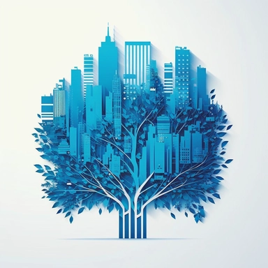 New York, times square, glass morphism, tree, leaves, blue, simple, clean white background, digital, circuit board, icon, clipart, futuristic, 2D, flat, svg, sci-fi, 4k, vector