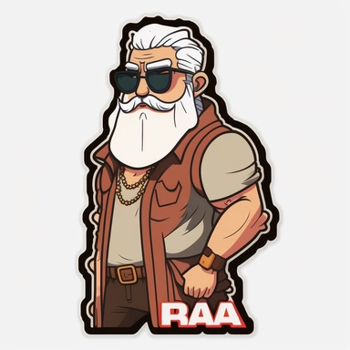vector sticker design, anime style Santa wearing Prada clipart, white background, flat colors