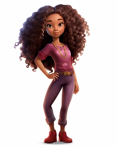 black youngster clipart free, cartoon girl with long hair, in the style of daz3d, light maroon and brown, afro-caribbean influence, curves, digitally enhanced, exquisite clothing detail, high resolution