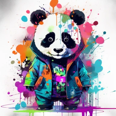 please create pixar style character clipart of a Panda dressed like KPOP, front view, new era digital art, splashed colourful