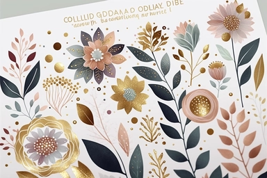 beautiful doodle flowers and foliage clipart elements, metallic winter pastel hues with golden accents, handpainted, watercolor texture, shiny sparkly gold glitter, soft brush strokes, clipart on white background with free margins, sharp focus