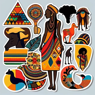 vibrant clipart sticker for Ankhara Designs that capture the vibrant and authentic spirit of African culture. The stickers should include a variety of elements, such as tribal patterns, animals, and symbols, that represent the diversity and richness of African heritage. Use bold and bright colors to make the stickers pop and give them a playful and joyful feel. Think about incorporating traditional African fabrics and textiles, such as kente, mud cloth, or Ankara prints, into the designs to furt