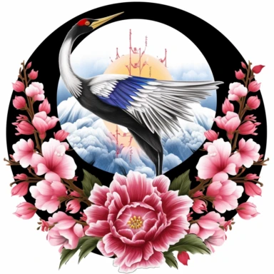 KOREA flag . rose of sharon . tiger . crane bird . clipart