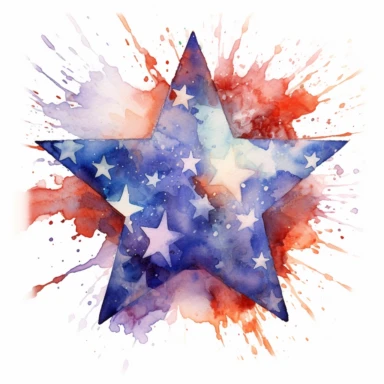 patriotic star clipart in the style of the american flag, in the style of willem haenraets, jane crowther, associated press photo, colorful explosions, detailed crosshatching, watercolor, lee bontecou