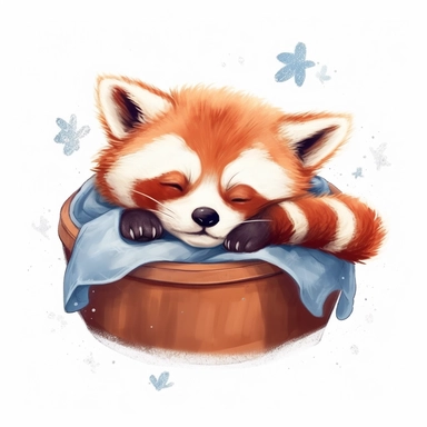 cute baby red panda sleeping in a cozy bed clipart, detail, illustration style, high solution, on the white background