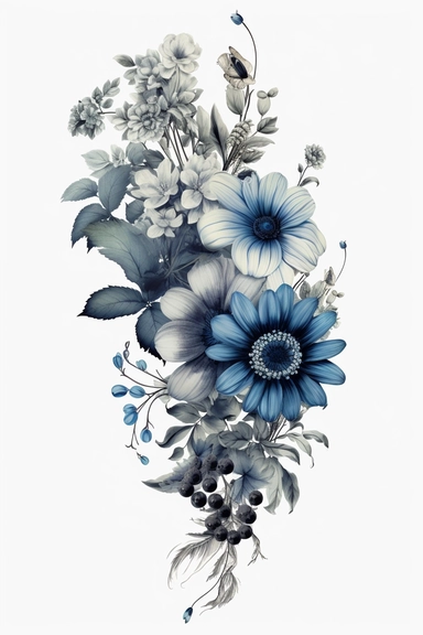 flower corner freebie floral border clipart, in the style of black and white realism, indigo and gray, uhd image, tattoo, monochromatic paintings, contemporary fairy tale, eye-catching detail