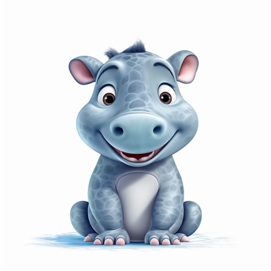 pixar style cute baby hippo clipart on white background, full body