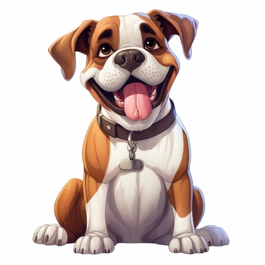 Cartoon Adult Dogs, Cartoon Adult Dogs Clipart, Cartoon Adult Dogs SVG, Dogs PNG Sublime, Dogs sublime, Adult Boxer smiling, sitting, direct front view, isolated on white background, hd