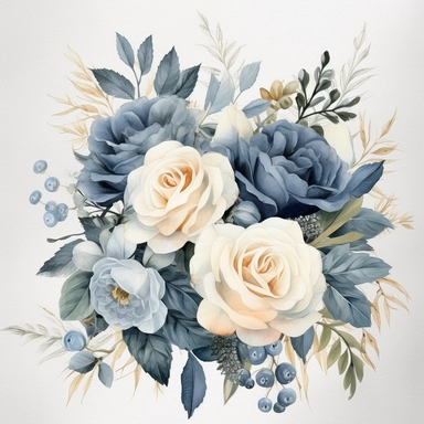wedding card, Roses - Floral Clipart - Dusty Blue - Blue - Premade Clipart