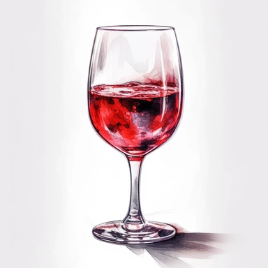 hand drawn glass of red wine, glamorous, very detailed and realistic, watercolor, white background with margins, clipart style — uplight