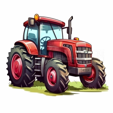 single clipart image png graphic of a Hyper Realistic Vibrant Clipart Cute Farm Tractor Illustration